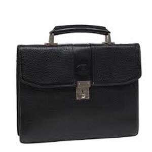 BURBERRY BLACK LEATHER BREIFCASE CROSSBODY WITH PLAID CHECKERED INTERIOR